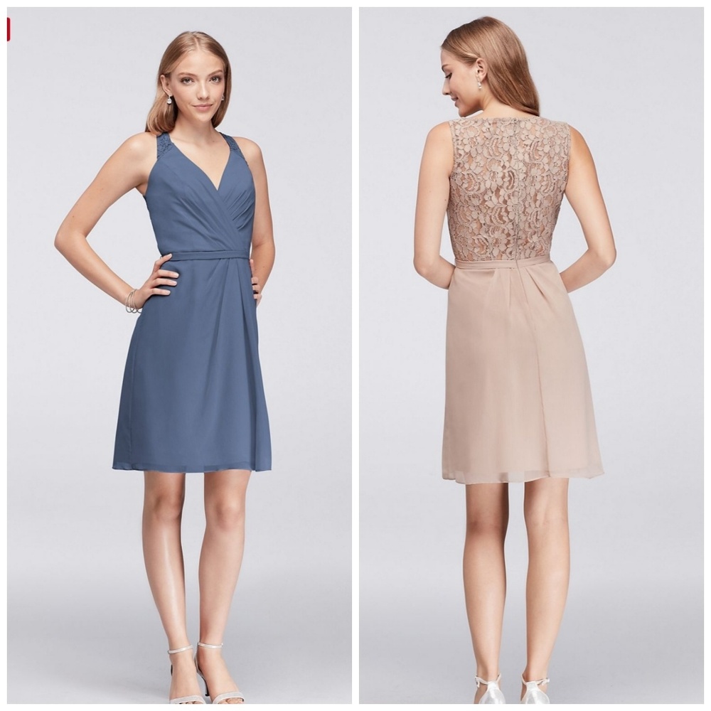David's Bridal Chiffon V-Neck Dress w/ Lace Back